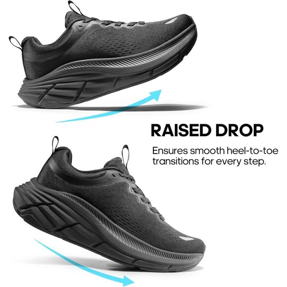 Nortiv 8 Women's All Black Walking Shoes Cushioned Non-Slip Breathable Sneakers - Picture 6 of 9